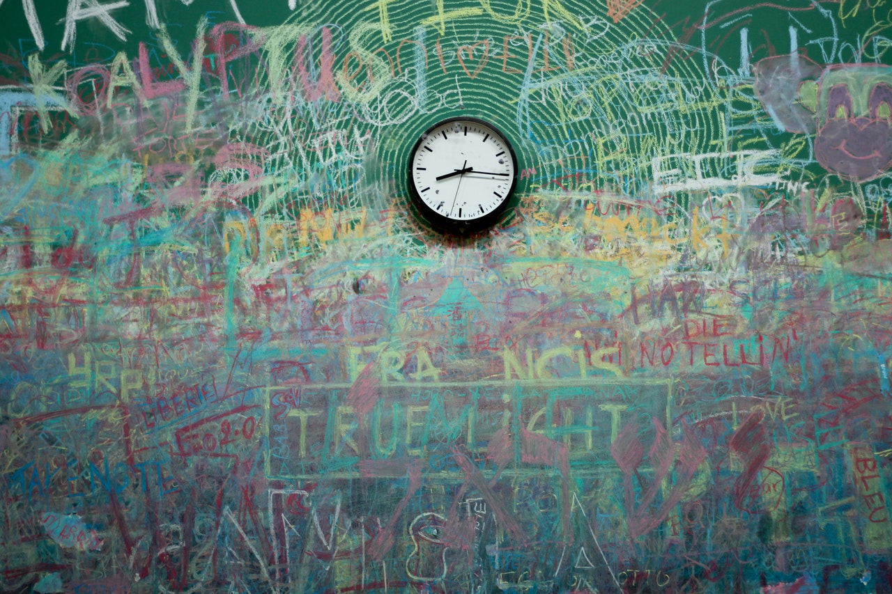 photo of chalk board with lots of writing