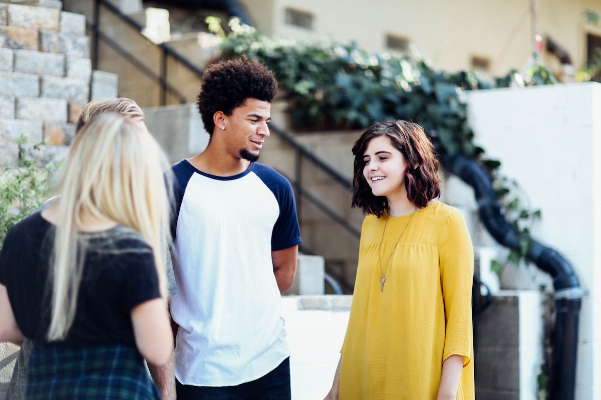 teens talking before school