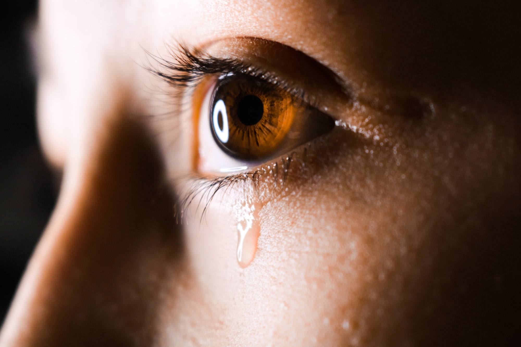 woman with tear falling down her face domestic violence